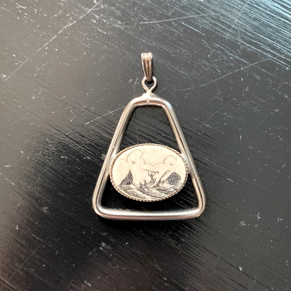 Vintage Sterling Silver Scrimshaw Pendant